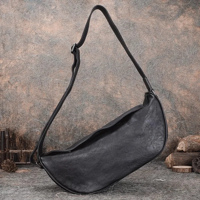 Compact vegan crossbody bags for ethical style seekers -Cool Ladies Black Leather Sling Bag Chest Bag For Women