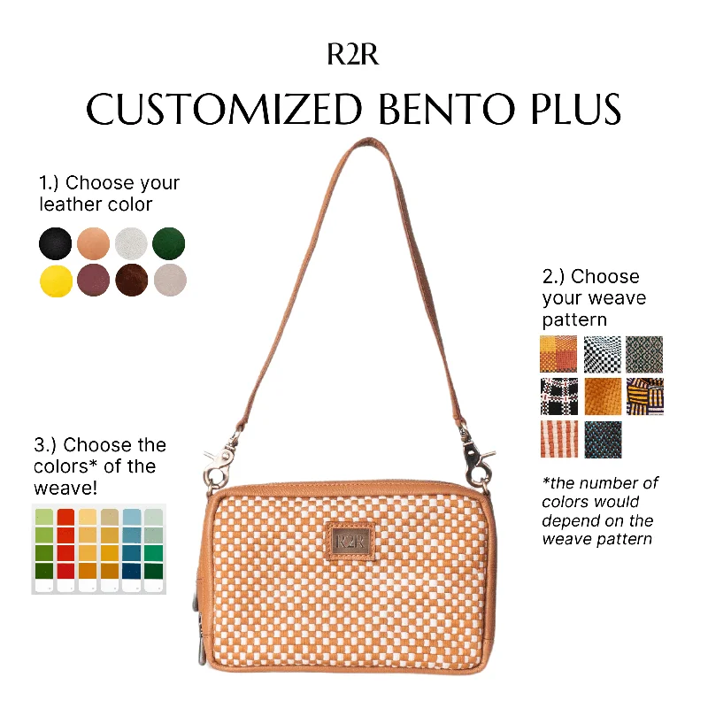 Structured leather crossbody bags with polished gold clasps -Customized Bento Plus Bag