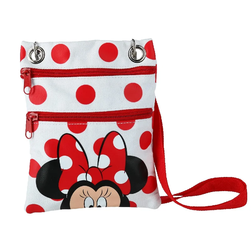 High-capacity nylon crossbody bags for overnight trip needs -Disney Minnie Mouse Polka Dot Passport Crossbody Bag