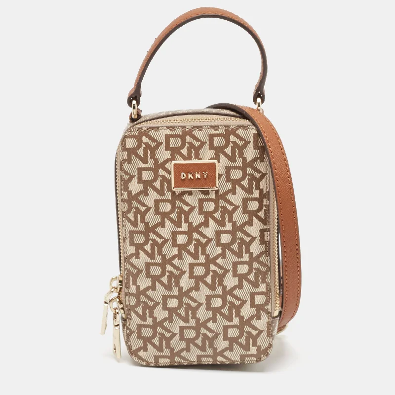 Quick-release strap crossbody bags for easy access convenience -Dkny Brown/beige Signature Coated Canvas And Leather Steffy Crossbody Bag