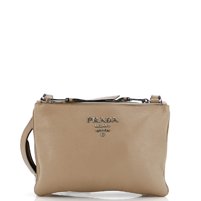 Sleek minimalist crossbody bags for modern urban fashion -Double Zip Crossbody Bag Vitello Phenix Small