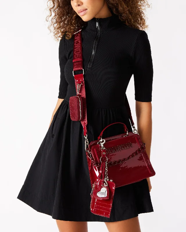 Structured leather crossbody bags with polished gold clasps -EVELYN BAG AND AMORE BAG CHARM BURGUNDY BUNDLE