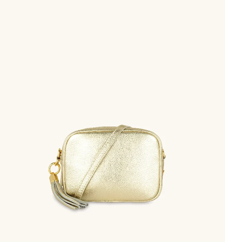 Waterproof neoprene crossbody bags great for beach trips -The Tassel Gold Leather Crossbody Bag