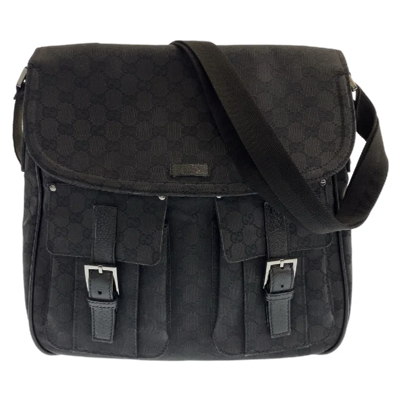 Foldable leather crossbody bags for travel-friendly storage -Gucci Black GG Canvas Leather Shoulder Bag