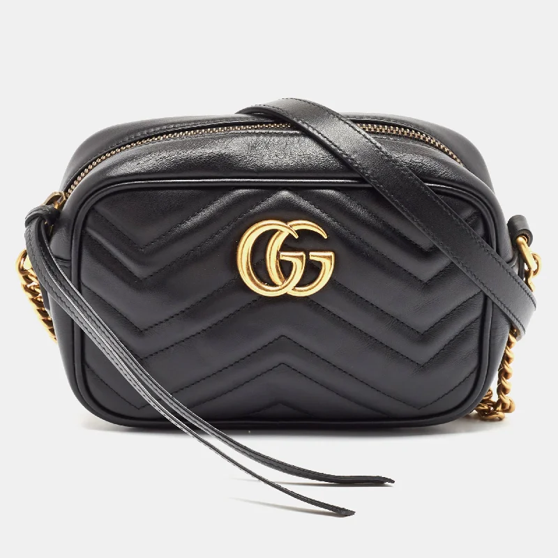 Sturdy tweed crossbody bags for classic textured appeal -Gucci Black Matelassé Leather Mini Gg Marmont Crossbody Bag