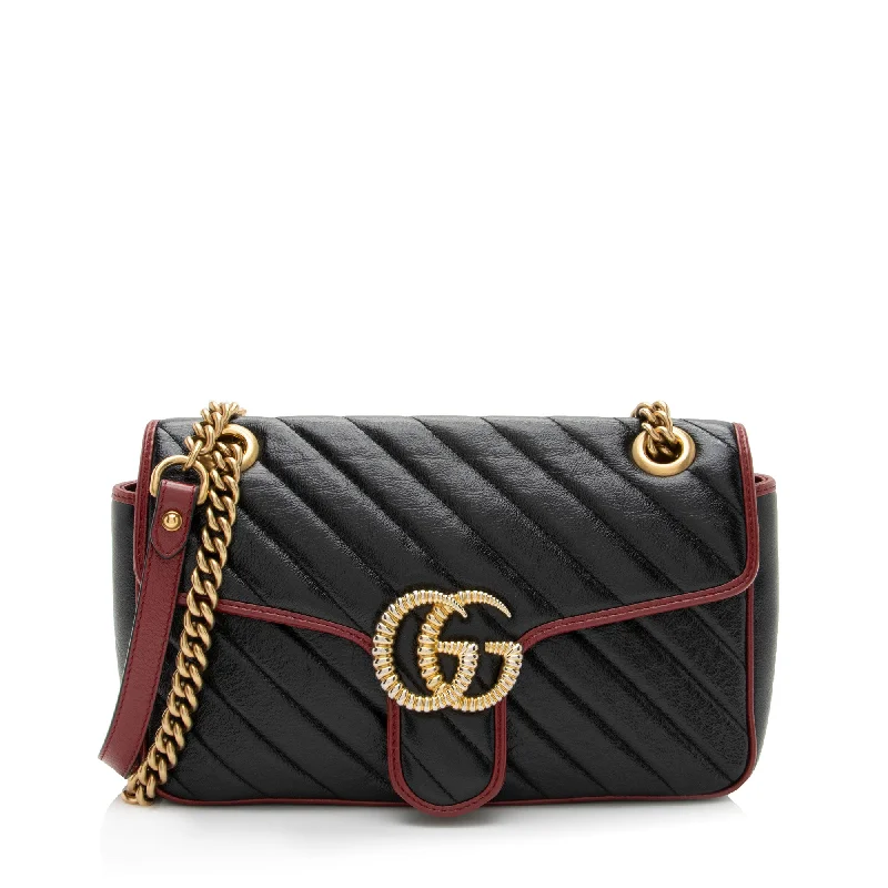 Sleek vinyl crossbody bags with futuristic glossy shine -Gucci Matelasse Leather Torchon GG Marmont Small Flap Bag