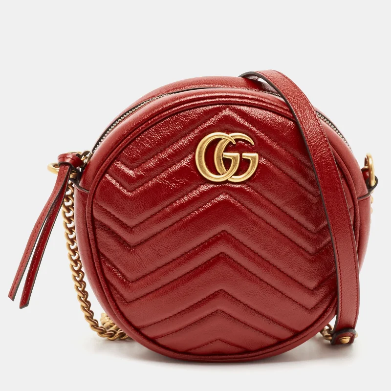 Subtle lavender crossbody bags for soft pastel elegance -Gucci Red Matelassé Leather Gg Marmont Round Crossbody Bag