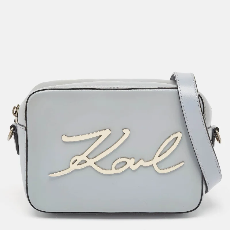 Travel-ready polyester crossbody bags with luggage sleeve -Karl Lagerfeld Light Blue Leather K/signature Camera Crossbody Bag