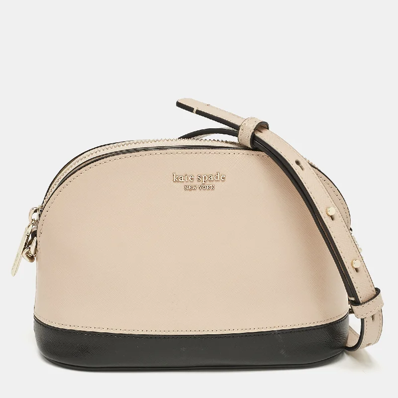 Dainty lace crossbody bags for delicate bridal charm -Kate Spade Beige/black Leather Small Spencer Crossbody Bag