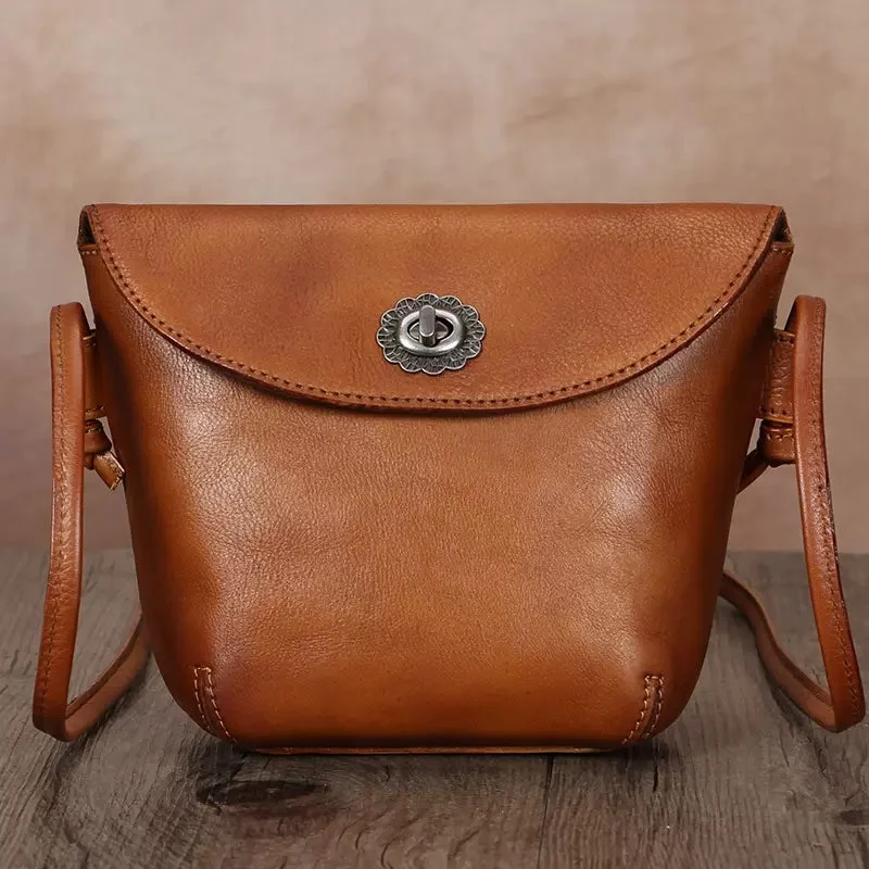 Structured leather crossbody bags with polished gold clasps -Ladies Brown Leather Crossbody Purse Cross Shoulder Bag