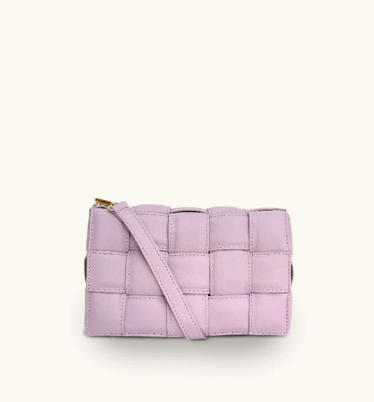 Durable oxford crossbody bags for heavy daily use -Lilac Padded Woven Leather Crossbody Bag