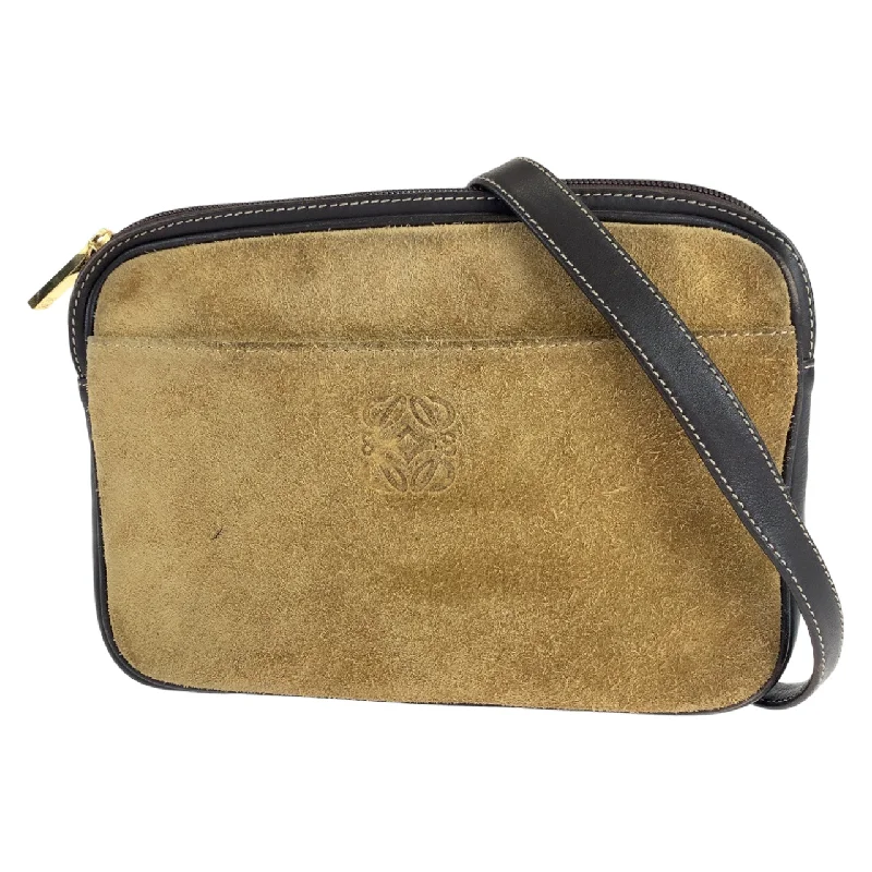 Art-deco inspired crossbody bags with geometric gold accents -Loewe Vintage Anagram Leather Suede Shoulder Bag