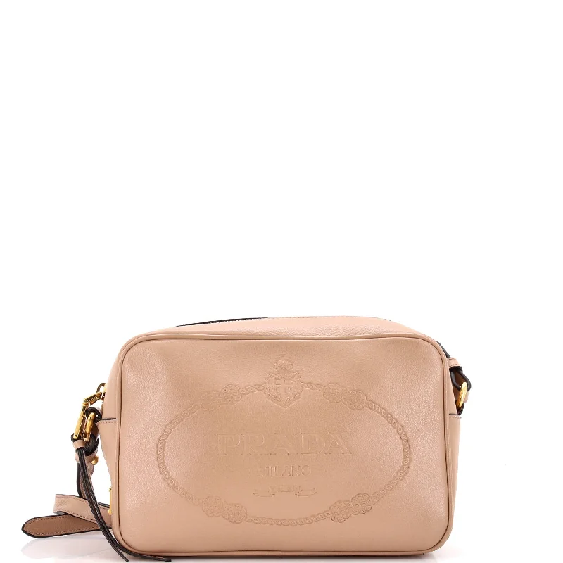 Chic perforated crossbody bags with breathable style details -Logo Camera Bag Embossed Leather Small