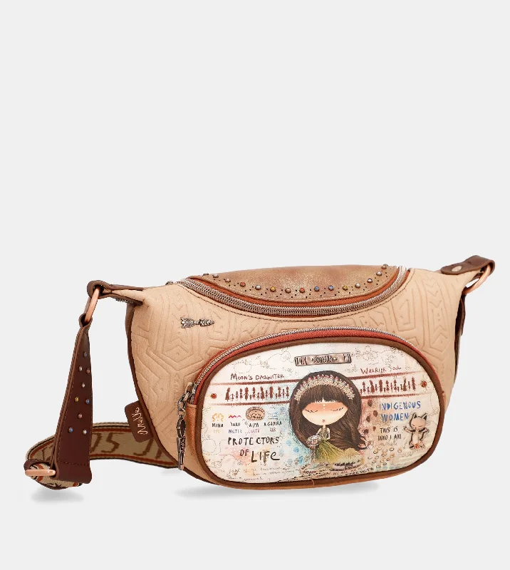 Sleek crescent crossbody bags with curved modern shapes -Menire ethnical printed crossbody bag