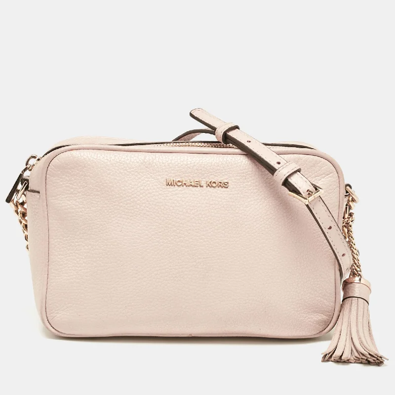 Hand-painted leather crossbody bags with unique artistic flair -Michael Kors Dusty Pink Leather Tassel Camera Crossbody Bag