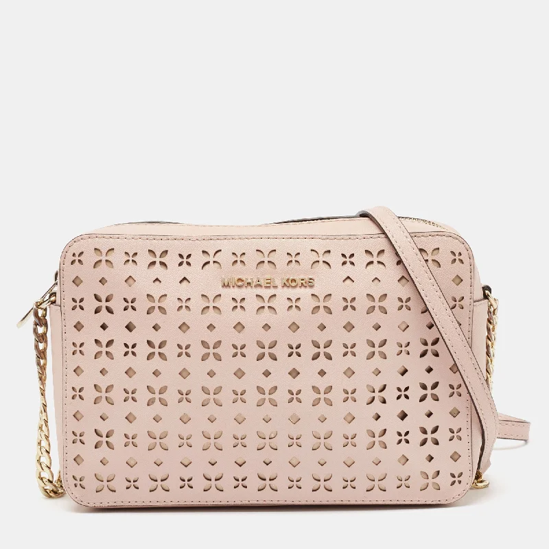 Electric blue crossbody bags electrifying any outfit instantly -Michael Kors Light Pink Leather Lasercut East West Crossbody Bag