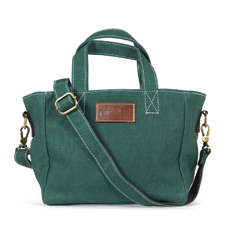 Organic jute crossbody bags for natural texture lovers -Mini Tote - Waxed Hunter Green