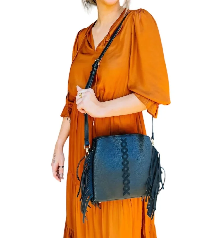 Smoky charcoal crossbody bags for cool urban edge -Moss Crossbody Fringe Bag In Black