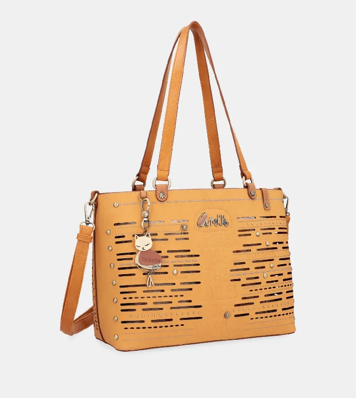 Soft taupe crossbody bags for neutral chic versatility -Nature Pachamama ochre large tote bag