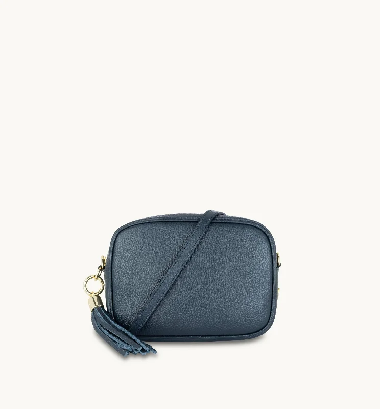 Smoky charcoal crossbody bags for cool urban edge -The Tassel Navy Leather Crossbody Bag