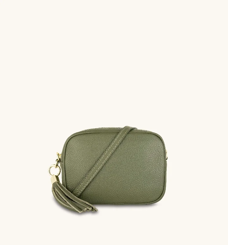 Bright lime crossbody bags adding zest to outfits -The Tassel Olive Green Leather Crossbody Bag