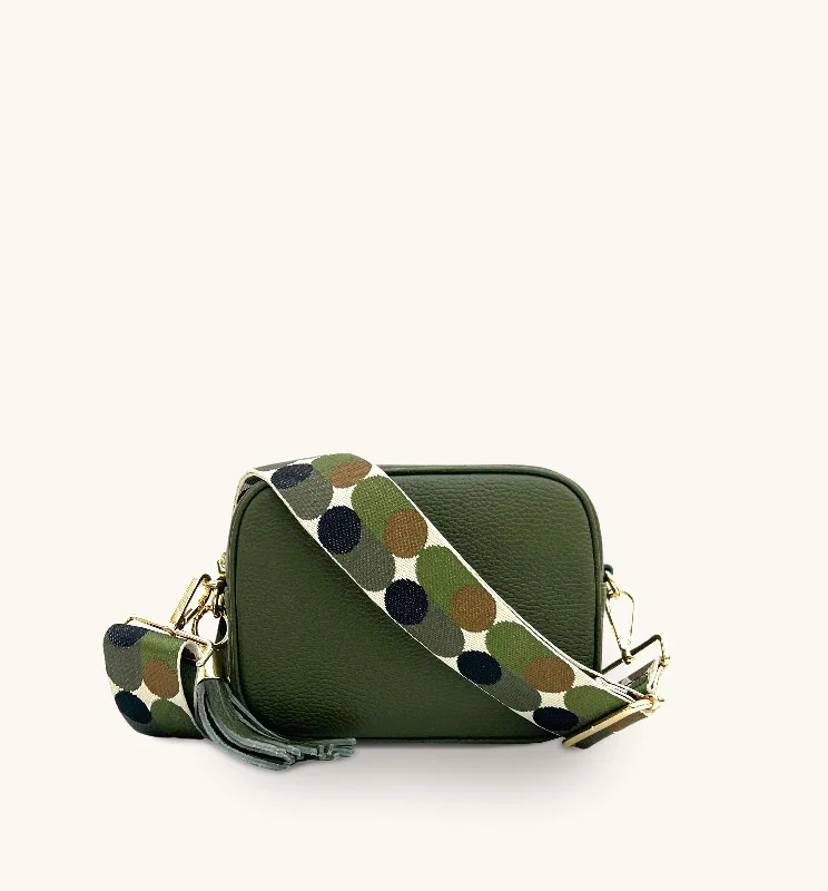 Subtle lavender crossbody bags for soft pastel elegance -The Tassel Olive Green Leather Crossbody Bag With Khaki Pills Strap