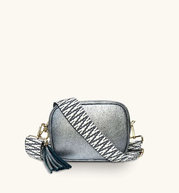 Casual twill crossbody bags ideal for weekend errands -The Tassel Pewter Leather Crossbody Bag With Midnight Zigzag Strap