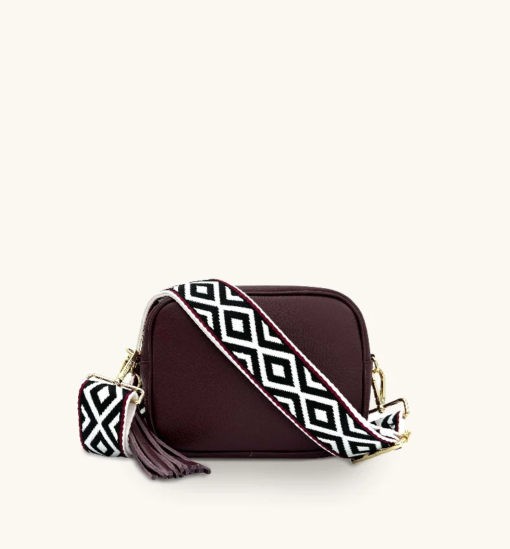 Rich olive crossbody bags for earthy seasonal tones -The Tassel Port Leather Crossbody Bag With Black & Red Aztec Strap