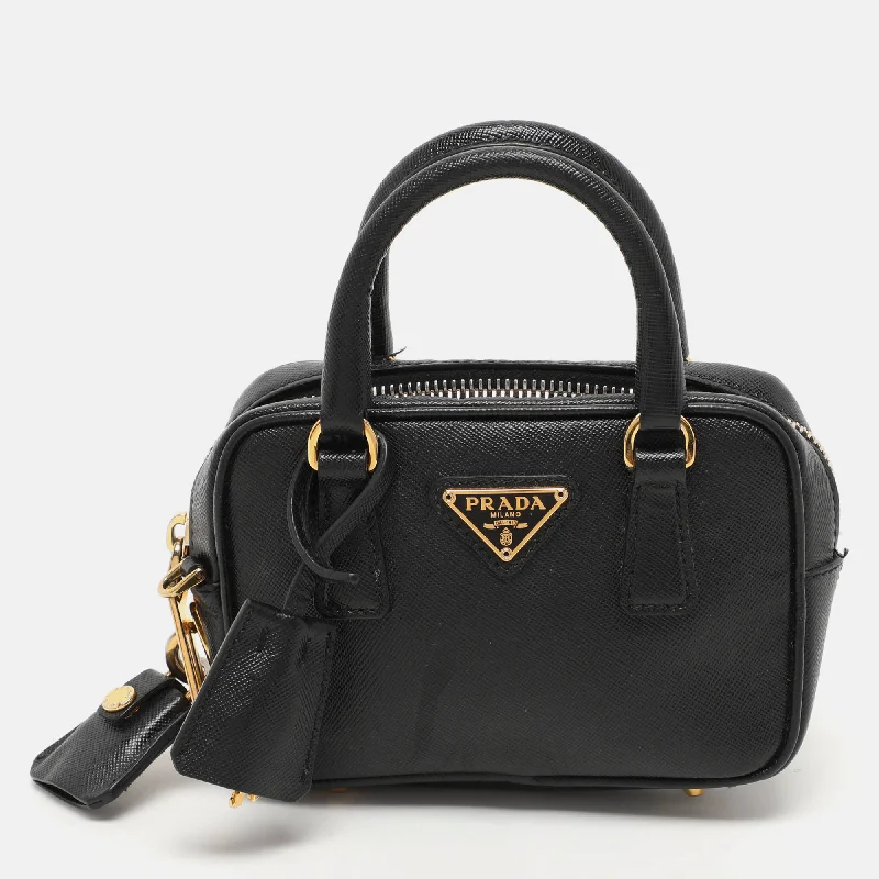 Fringe-accented suede crossbody bags with western charm -Prada Black Saffiano Lux Leather Mini Crossbody Bag