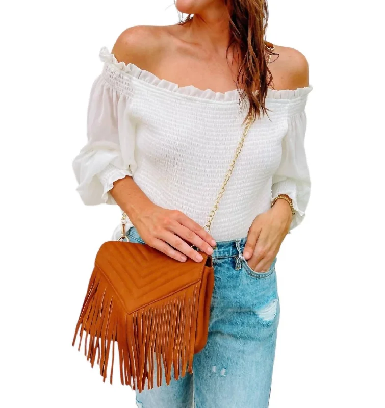 Sturdy tweed crossbody bags for classic textured appeal -Quilted Crossbody Fringe Bag In Camel