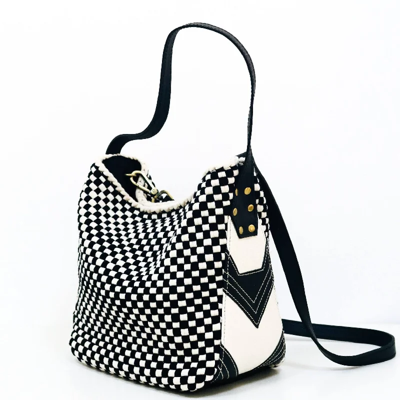 Adjustable drawstring crossbody bags for customizable fit daily -[Ready Today] Buslo Mini Medley Leather Patchwork Black