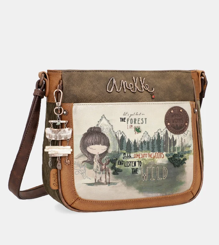 Multi-compartment crossbody bags organizing busy day essentials -The Forest medium printed shoulder bag