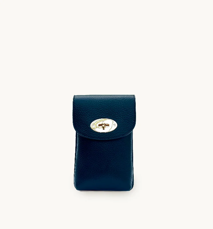 Anti-slip strap crossbody bags staying secure always -The Frankie Navy Leather Phone Bag