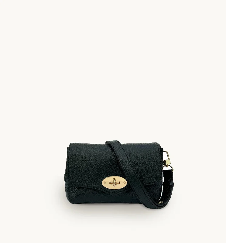 Sleek crescent crossbody bags with curved modern shapes -The Maddie Black Leather Bag