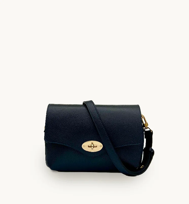 Dainty lace crossbody bags for delicate bridal charm -The Maddie Midi Navy Leather Bag