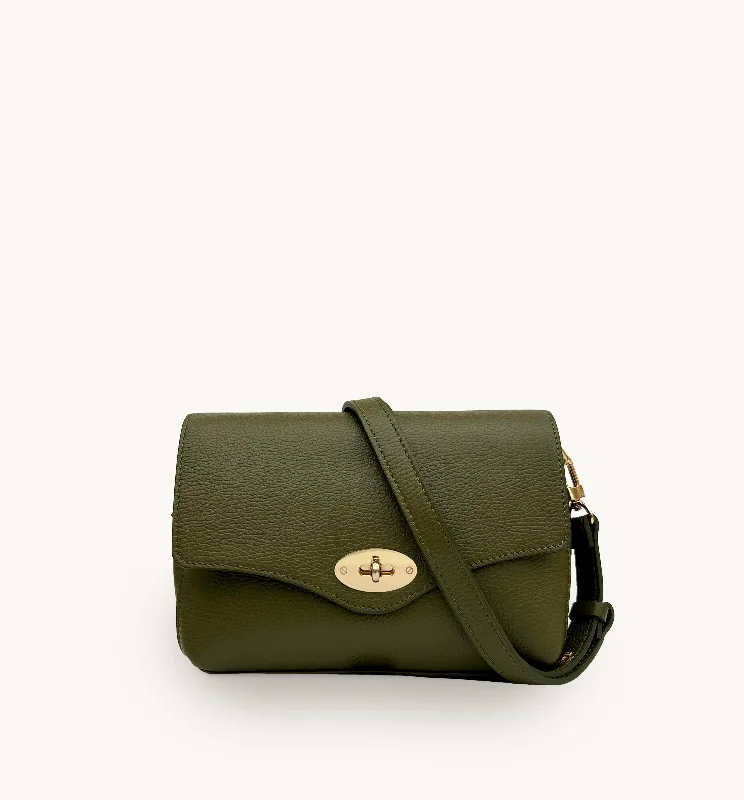 Expandable zipper crossbody bags fitting extra gear easily -The Maddie Midi Olive Leather Bag