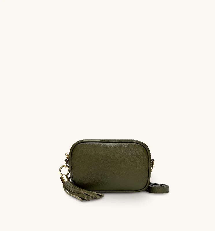 Electric blue crossbody bags electrifying any outfit instantly -The Mini Tassel Olive Green Leather Phone Bag