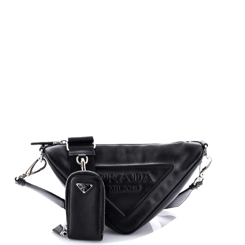 Expandable zipper crossbody bags fitting extra gear easily -Triangle Logo Zip Crossbody Bag Leather Small