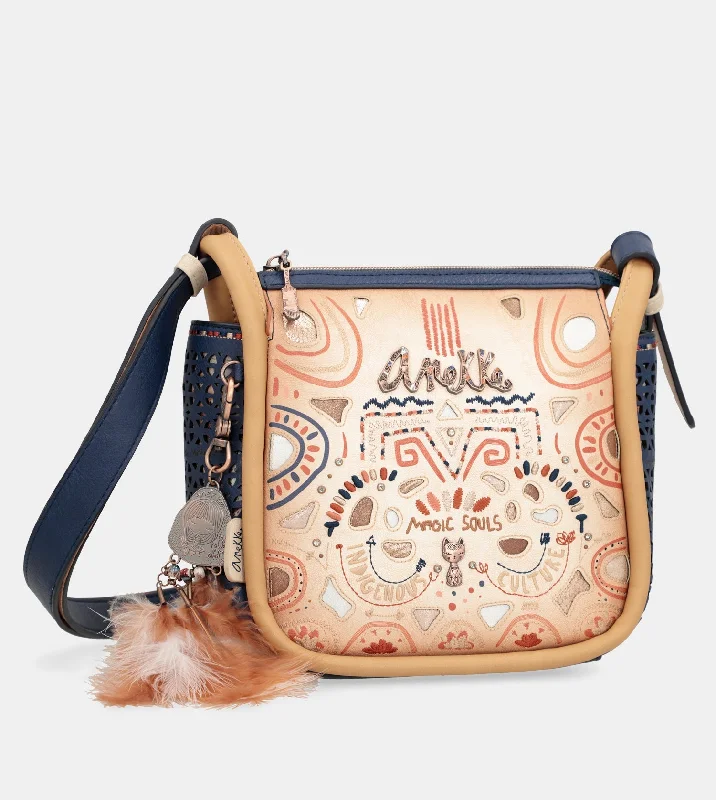 Rich olive crossbody bags for earthy seasonal tones -Tribe navy blue printed crossbody bag