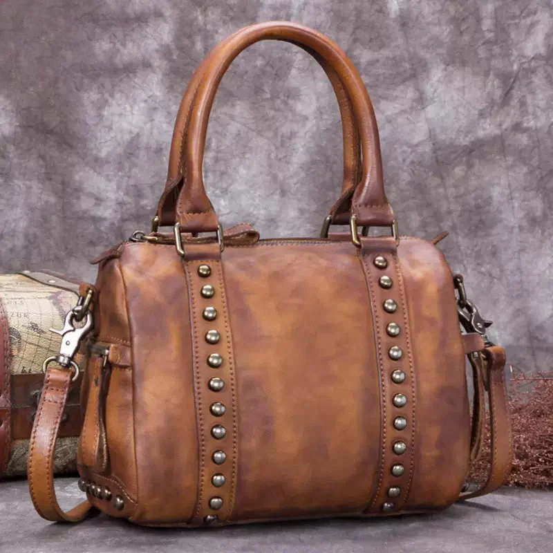 Convertible buckle crossbody bags switching to shoulder mode -Vintage Womens Brown Leather Crossbody Purse Cross Shoulder Bag For Women