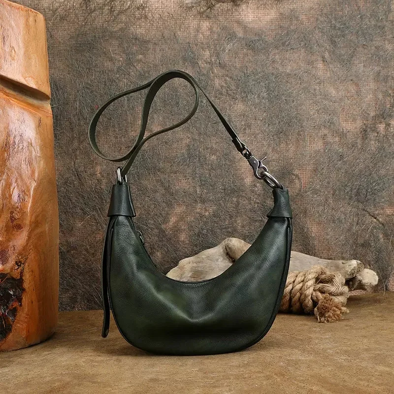 Rich olive crossbody bags for earthy seasonal tones -Vintage Womens Genuine Leather Shoulder Bags Chest Bag For Women