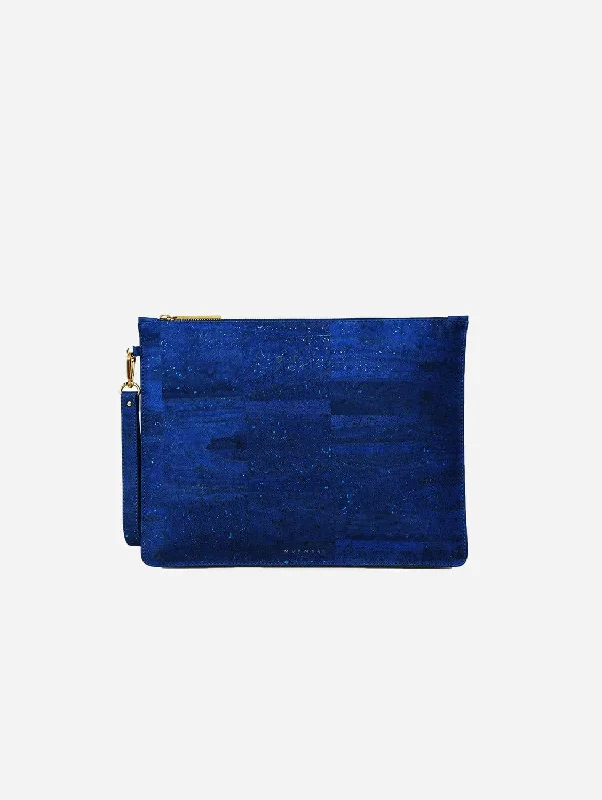 Personalized evening clutches with initials or custom designs for a unique touch -Delta Handcrafted Cork Vegan Large Clutch Pouch | Navy