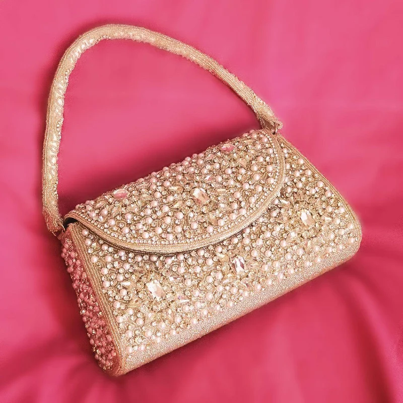 Glamorous evening bags with sparkling sequins and beads for a shimmering, festive vibe -Alma Clutch Bag - Beige