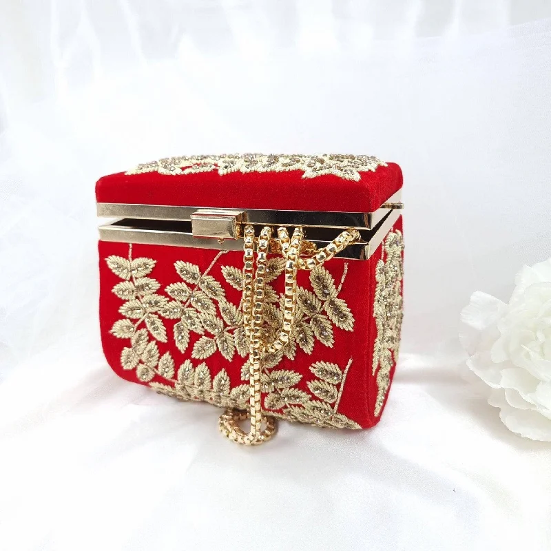 Elegant evening bags with floral beadwork for a delicate, feminine look at parties -Ameera Red Gold Box Clutch, Vanity Box,