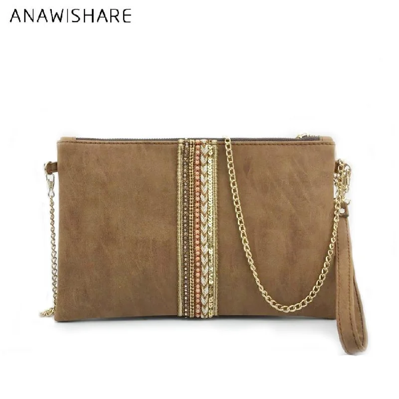 Simple and elegant evening clutch bags with clean lines for timeless beauty -ANAWISHARE Women Day Clutches Leather Handbag Diamond Small Crossbody Bag For Women Messenger Bags Envelope Evening Party Bags