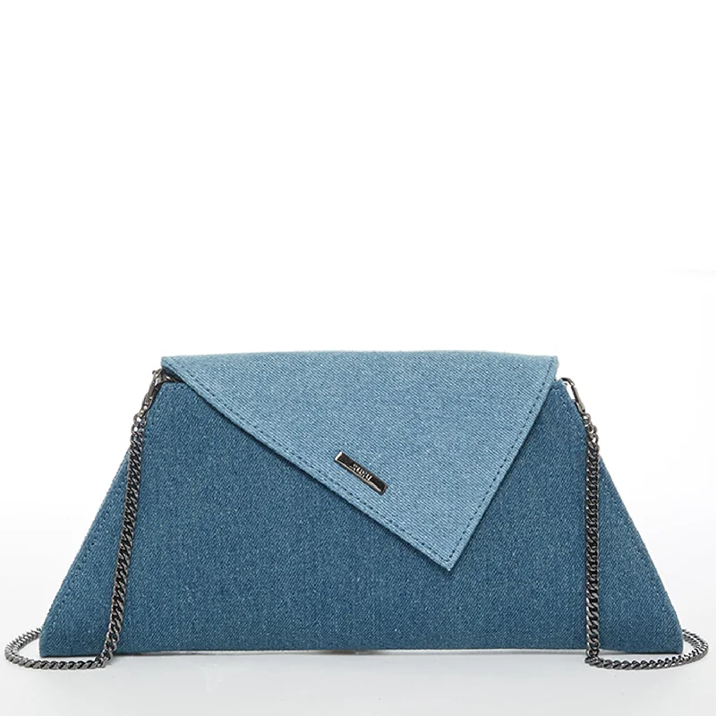 Beautifully detailed evening clutches with mirror finishes for a futuristic, upscale look -Angelica Denim Clutch Two Tone