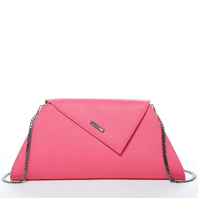 Fashionable evening clutches with unique metallic finishes and sculptural shapes for luxury -Angelica Hot Pink Leather Clutch Bag