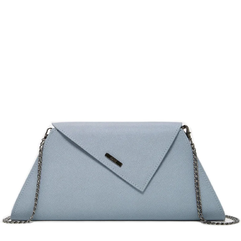 Satin evening bags with modern geometric designs for a trendy, chic accessory -Angelica Faded Denim Leather Clutch