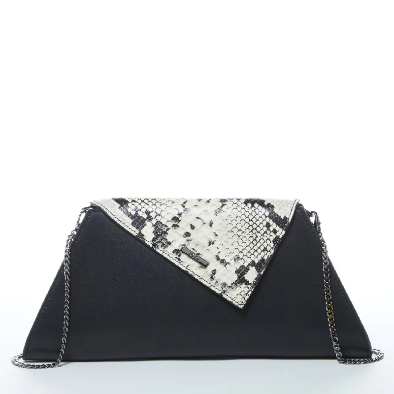 Embellished evening bags with intricate patterns for high-end, luxurious evening wear -Angelica Leather Clutch Black Snakeskin