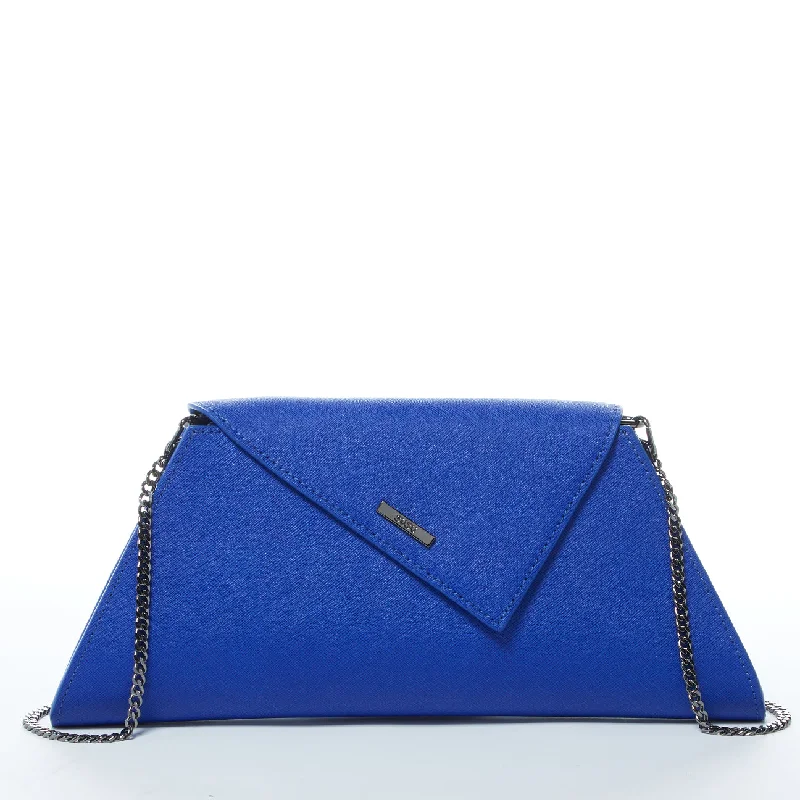 High-fashion evening bags with bold logos and sleek metallic hardware for branding -Angelica Cobalt Blue Leather Clutch Bag